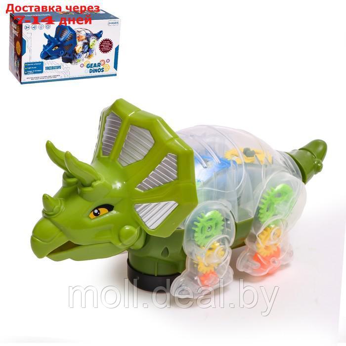 Динозавр "Шестерёнки", свет и звук, работает от батареек, цвет зеленый - фото 1 - id-p194651067