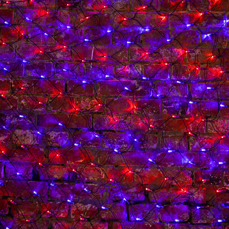 Гирлянда "Сеть" 2х1,5м, черный ПВХ, 288 LED Красные/Синие