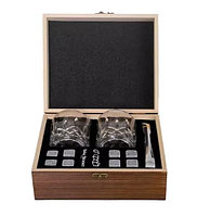 Подарочный набор 2 стакана, 8 охлаждающих камней, щипцы в деревянной шкатулке Amiro Bar Set ABS-202W