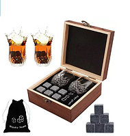 Подарочный набор 2 стакана, 6 охлаждающих камней в деревянной шкатулке Amiro Bar Set ABS-201W