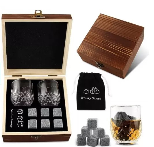 Подарочный набор 2 стакана, 6 охлаждающих камней в деревянной шкатулке Amiro Bar Set ABS-201W - фото 2 - id-p194819922