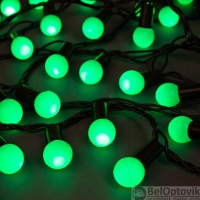 Уличная гирлянда Нить Шарики 1.5 см, IP44, тёмная нить, 100 LED, 8 режимов, 220 В, 10 метров Зеленое свечение