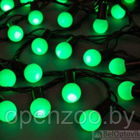 Уличная гирлянда Нить Шарики 1.5 см, IP44, тёмная нить, 100 LED, 8 режимов, 220 В, 10 метров Зеленое свечение