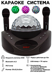 Беспроводная караоке система SDRD SD-308 со светомузыкой / колонка с двумя микрофонами и дискошаром
