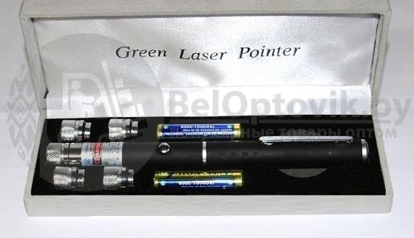 Лазерная указка с 4 активными насадками Green Laser Pointer (зеленый луч) - фото 6 - id-p194856735
