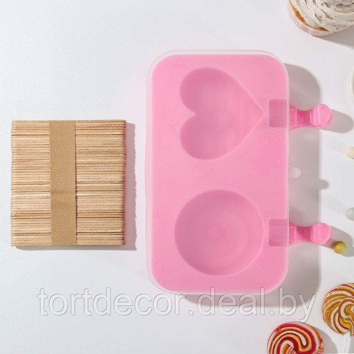 Форма для мороженого «Позитив», 2 ячейки, 19,5×11×2,5 см, с крышкой и палочками, 50 шт - фото 1 - id-p194856075