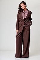 Женский осенний коричневый деловой большого размера деловой костюм Anelli 1187 капучино 46р.