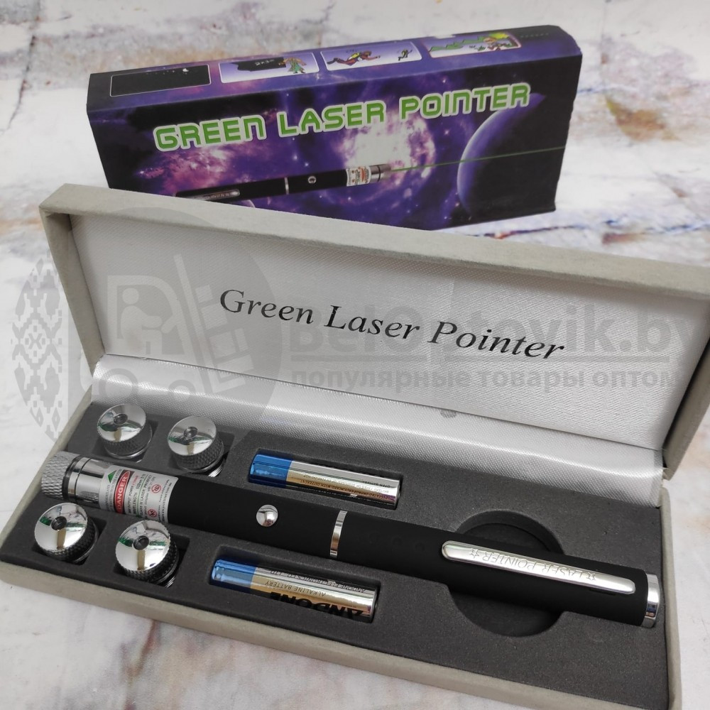 Лазерная указка с 4 активными насадками Green Laser Pointer (зеленый луч) - фото 3 - id-p194856371