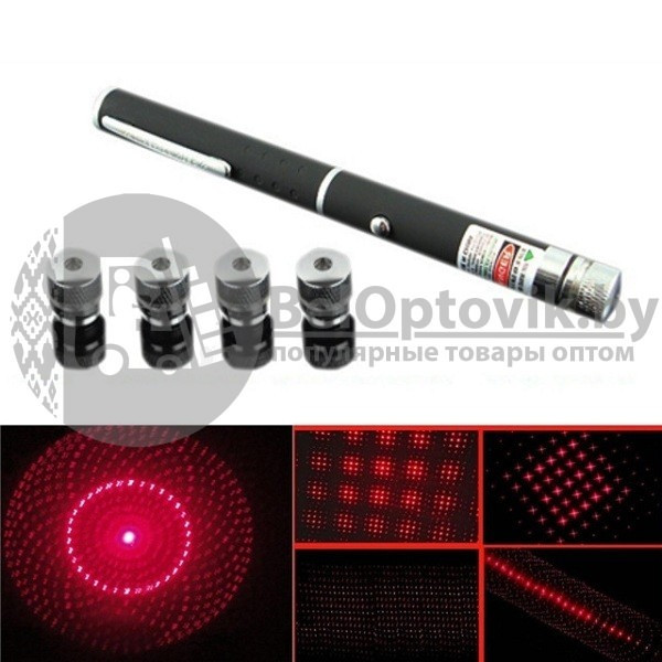 Лазерная указка с 4 активными насадками Green Laser Pointer (зеленый луч) - фото 5 - id-p194856371