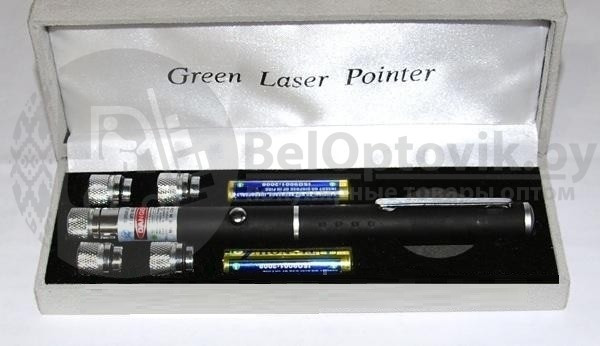 Лазерная указка с 4 активными насадками Green Laser Pointer (зеленый луч) - фото 6 - id-p194856371