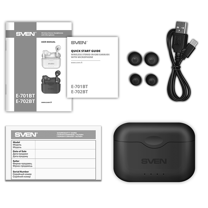 Наушники беспроводные Bluetooth SVEN TWS E-702BT Черные - фото 5 - id-p194853525