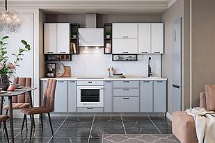 Кухонный гарнитур №3 Монако 280 см (белый матовый/сизый матовый)