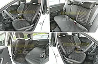 Чехлы на сиденья Volkswagen Polo лифтбек 2020-2022, спинка раздел, Экокожа, черная, отстрочка РОМБ