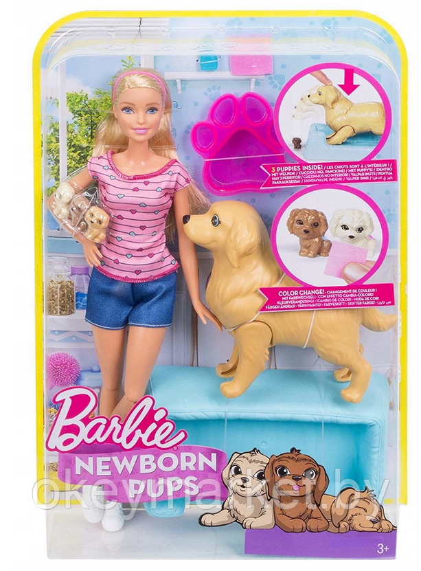 Игровой набор Barbie Кукла и собака с новорожденными щенками  FDD43