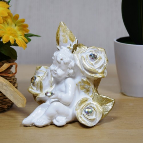 Статуэтка ангел мини в розах белый/золото 11см арт. ДС-021АК - фото 1 - id-p190735454