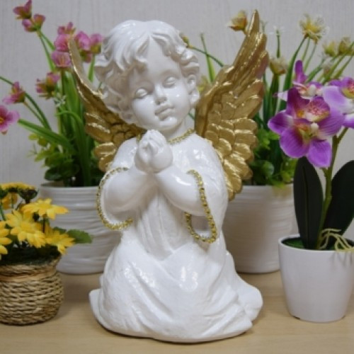 Статуэтка ангел большой молящийся с крыльями белый-золото 26 см арт. ДС-1010 - фото 1 - id-p195030993