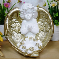Статуэтка ангел большой молящийся с подсвечником белый/золото 22 см арт. ДС-1028