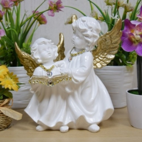 Статуэтка ангел большой пара с книгой белый/золото 20 см арт. ДС-1003 - фото 1 - id-p195030997