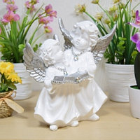 Статуэтка ангел большой пара с книгой белый/серебро 20 см арт. ДС-1002