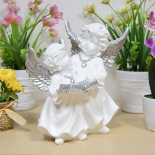 Статуэтка ангел большой пара с книгой белый/серебро 20 см арт. ДС-1002 - фото 1 - id-p195030998