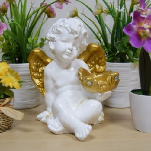 Статуэтка ангел большой с подсвечником белый/золото 19 см арт. ДС-1012 - фото 1 - id-p195031001