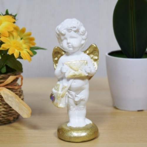 Статуэтка ангел мини с письмом белый/золото 12 см арт. ДС-1016 - фото 1 - id-p195031008