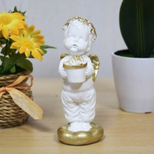 Статуэтка ангел мини с цветочным горшком белый/золото 12 см арт. ДС-1017 - фото 1 - id-p195031009
