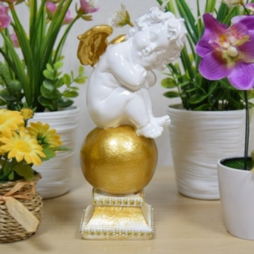 Статуэтка ангел средний на шаре белый/золото 21 см арт. ДС-1023 - фото 1 - id-p195031017