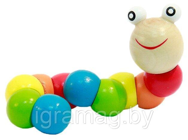 Обучающая деревянная тактильная игрушка головоломка, разноцветная гусеница - фото 2 - id-p195048649