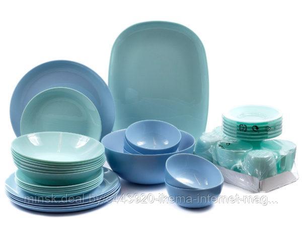НАБОР ПОСУДЫ стеклокерамический Diwali turquoise/blue 38 пр.: 18 тарелок, 7 салатников, 6 чашек, блюдо - фото 1 - id-p195049037