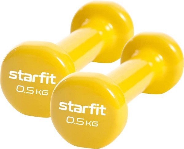 Гантель виниловая STARFIT Core 0,5 кг x 2шт (пара) (желтый) - фото 1 - id-p195057481