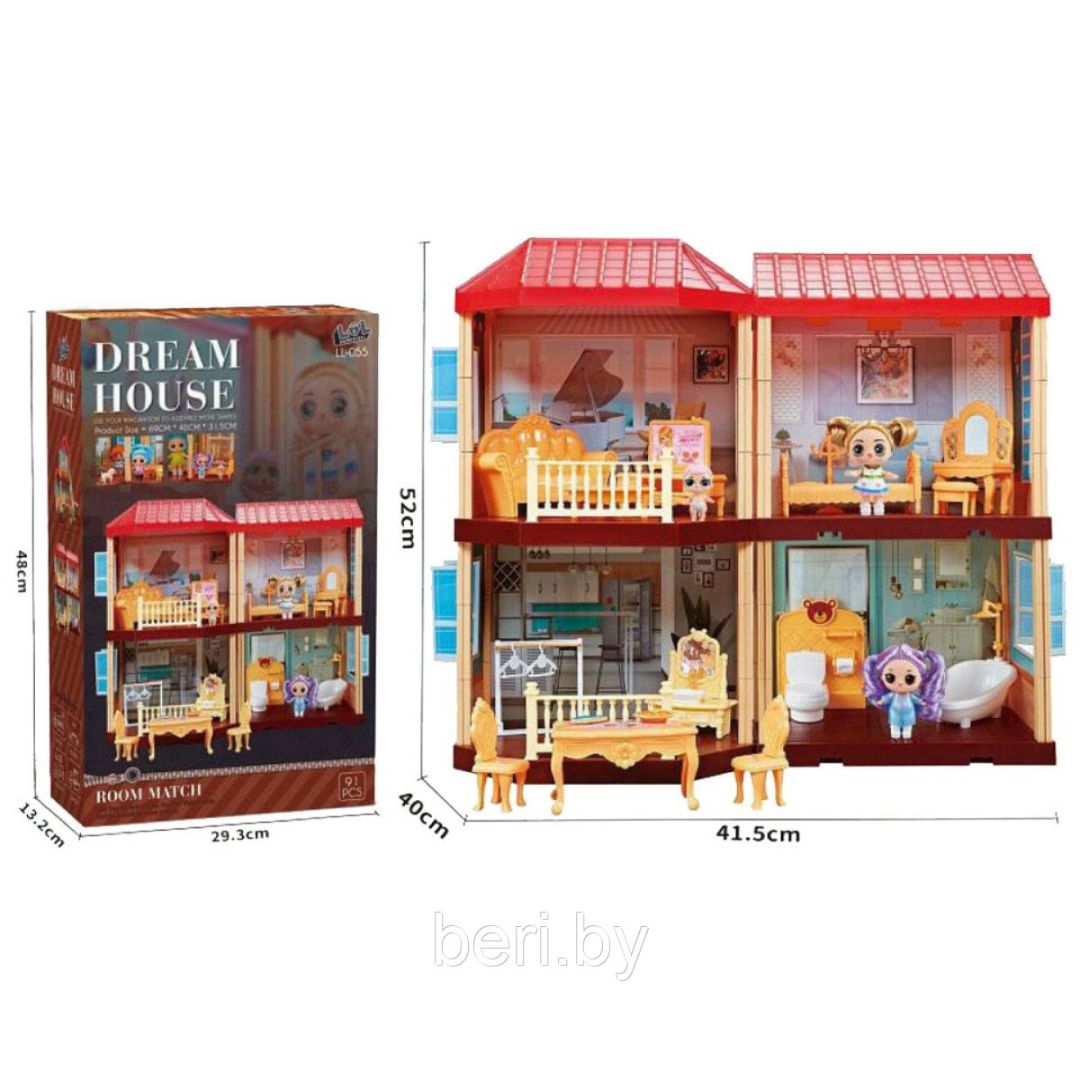 LL-055 Кукольный дом DREAM HOUSE, 91 деталь, игровой домик, кукольный домик с мебелью - фото 3 - id-p195058982