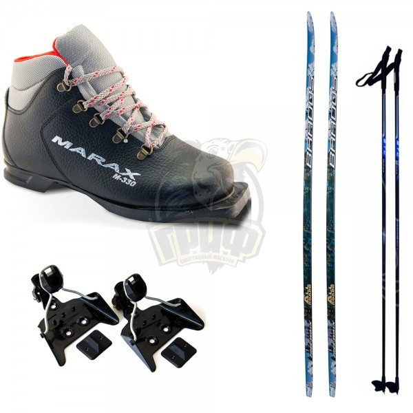 Комплект беговых лыж STC с палками, креплением NN-75 и ботинками Marax MNN (арт. Kompl-N75-MNN)