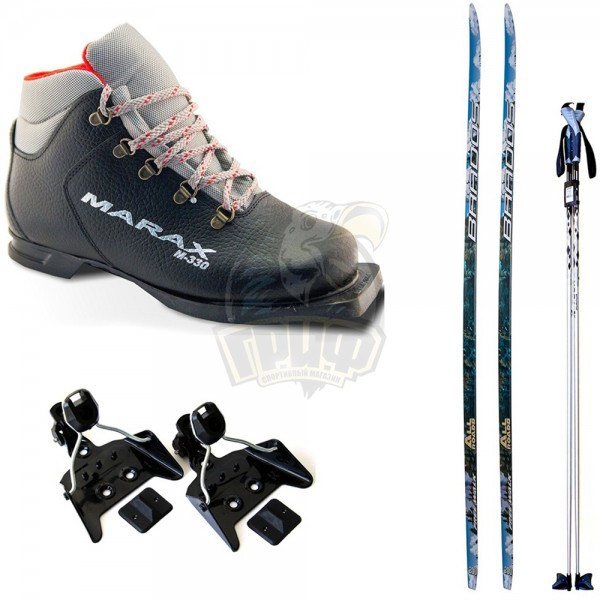 Комплект беговых лыж STC с палками Alu, креплением NN-75 и ботинками Marax MNN (арт. Kompl-N75-MNN-Alu)