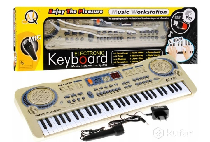Детский синтезатор пианино Q-811 с USB и микрофоном, детские музыкальные инструменты - фото 1 - id-p195204003