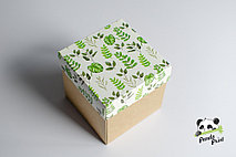 Коробка 150х150х150 Зеленые листья (крафт дно)