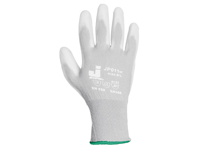 Перчатки нейлон, полиуретановое неполн. покрытие, р.L, белые, Jeta Safety (JP011w-L)