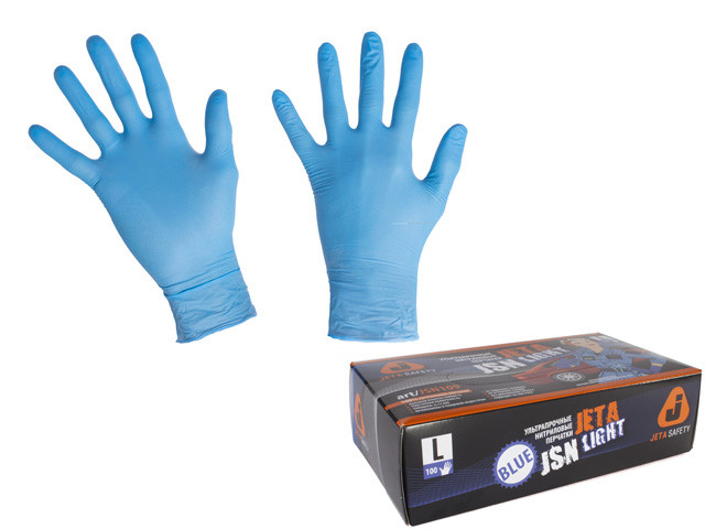 Перчатки нитриловые Light, р-р 9/L, синие, уп.100 шт, Jeta Safety (перчатки хозяйственные, химические, отлично - фото 1 - id-p195206618