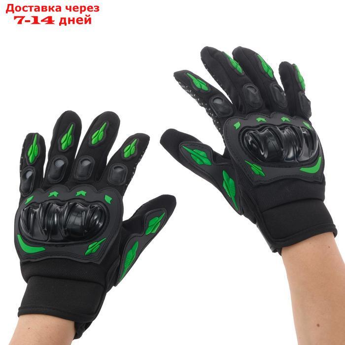Перчатки для езды на мототехнике, с защитными вставками, пара, размер XL, черно-зеленый - фото 1 - id-p195035970