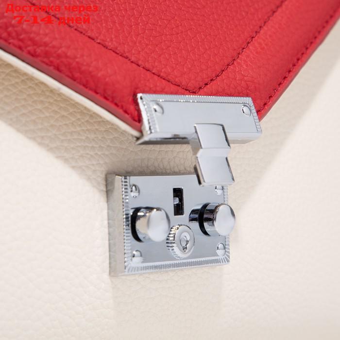 Сумка-мессенджер, отдел на клапане, наружный карман, длинный ремень, цвет бежевый/красный - фото 5 - id-p195036429