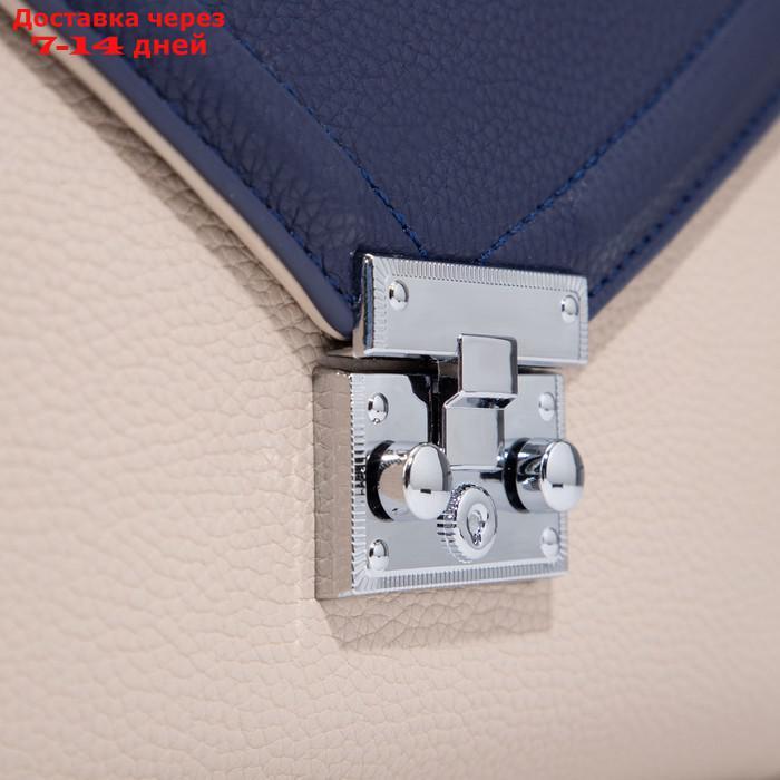 Сумка-мессенджер, отдел на клапане, наружный карман, длинный ремень, цвет коричневый/синий - фото 4 - id-p195036430