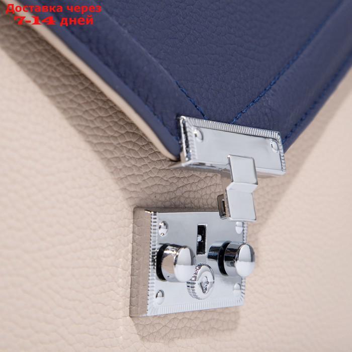 Сумка-мессенджер, отдел на клапане, наружный карман, длинный ремень, цвет коричневый/синий - фото 5 - id-p195036430