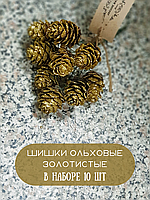 Шишка ольховая натуральня. золочёная, 10 шт. набор природных материалов