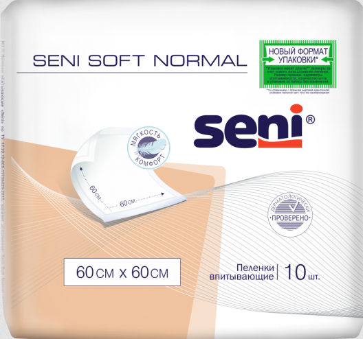 Seni Soft Normal Пеленки гигиенические 60*60 см (впитывающие), 10 шт - фото 1 - id-p195240806