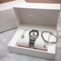 Комплект Pandora (Часы, кулон, браслет) Серебро с белым циферблатом