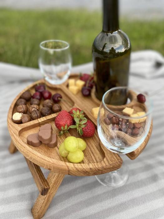 Винный столик VS33 деревянный поднос на двоих для вина завтрака менажница из дерева дуба - фото 1 - id-p195243536