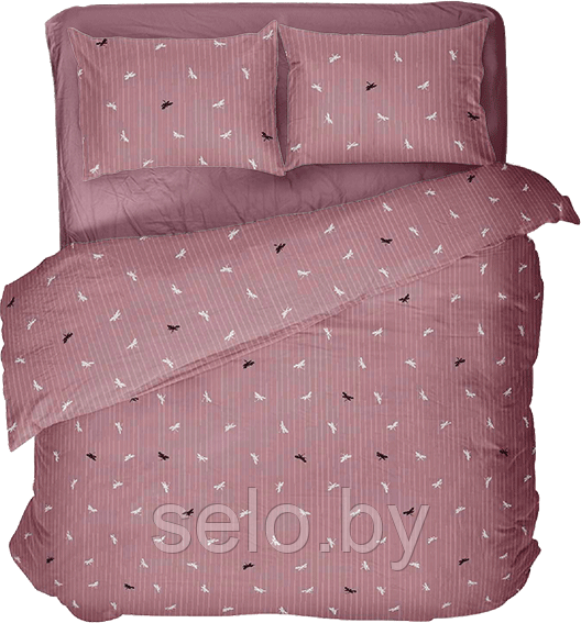 Ткань для постельного белья Поликоттон Розовая стрекозы 220 см БПХО (отрезаем от 1 метра) - фото 1 - id-p195353489