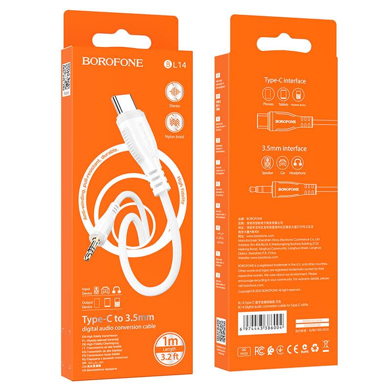 Акустический кабель Borofone BL14 Type-C - jack(M) 3.5mm (1.0 м), цвет: белый