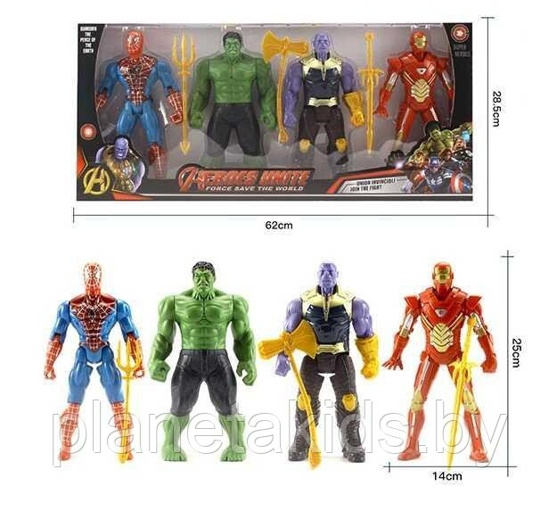 Игровой набор Супергероев (4 шт) Марвел, героев Marvel с оружием, световой эффект, арт. 499-3 - фото 1 - id-p195432567