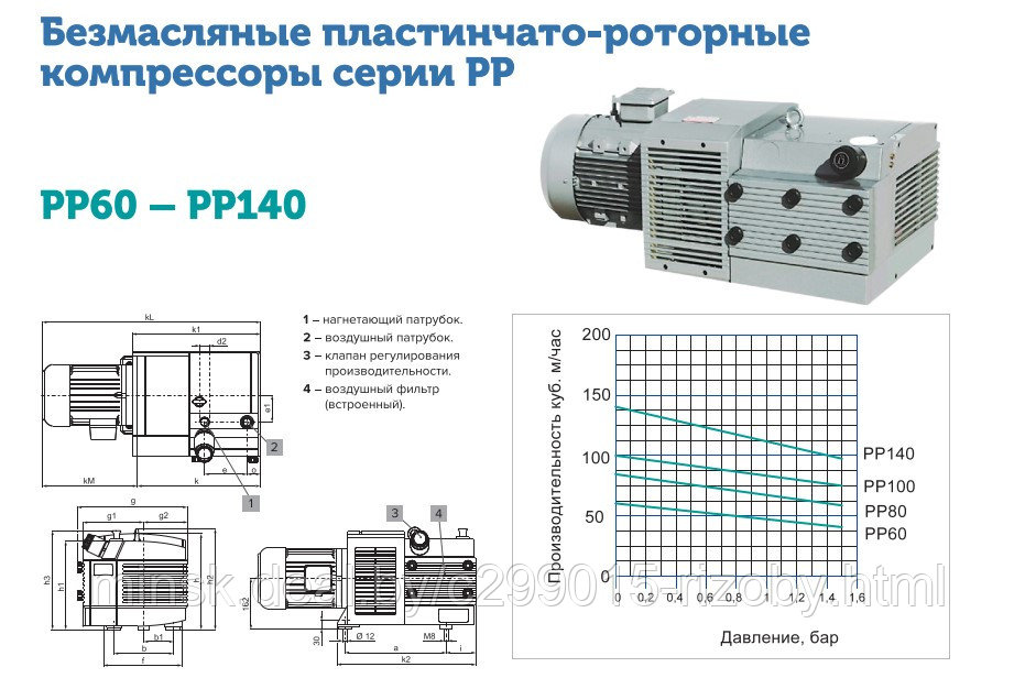 Пластинчатый ротационный компрессор, насос РР 60-РР160 - фото 2 - id-p195443774